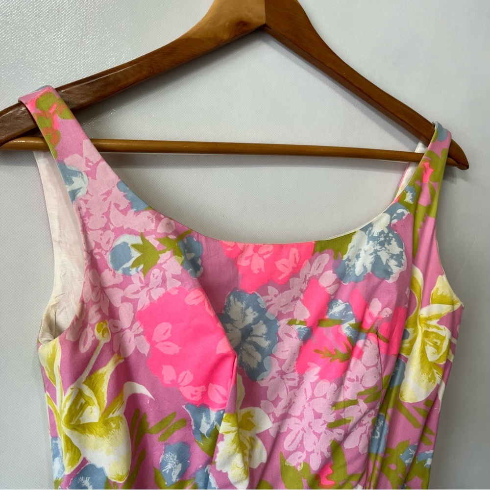 Vintage Mardi Gras Pink Floral MCM Mod Long Dress - Picture 3 of 13